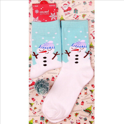 

Womens Mens Xmas Socks Cotton Soft Thick Socks Snowman Snowflake Deer Print