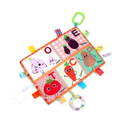 

Baby Security Blanket With Teether Multifunctional Embossed Tag Blanket Soothing Towel Soft Blankie Crib Hanging Acivity Toys Vege