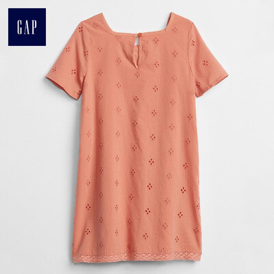 

GAP flagship store childrens clothing childrens embroidery square collar short-sleeved straight dress 307361 sunburn orange 100cm 3T