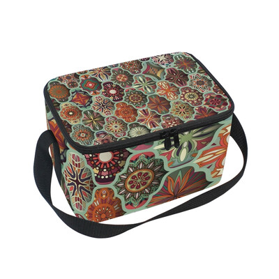 

ALAZA Insulated Lunch Box Tribal Texture Lunch Bag for Men Women Portable Tote Bag Cooler Bag