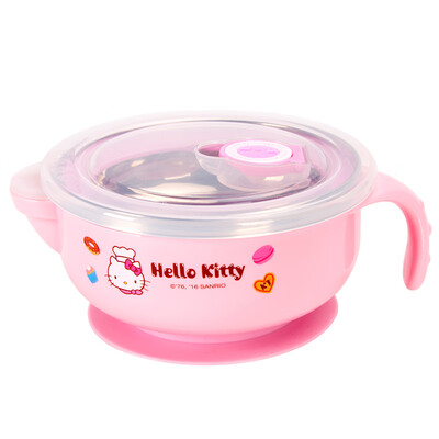 

HELLO KITTY Hello Kitty Childrens Tableware Baby Childrens Bowl Cup Soup Bowl Stainless Steel Cover Anti-scalding Training Bowl Water Insulation 37824P Pink 300ML Single Handle Bowl Color