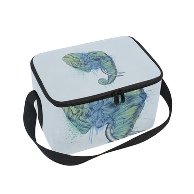 

ALAZA Lunch Box Painting Of Blue And Green Elephant Head Insulated Lunch Bag Large Cooler Tote Bagfor Men Women