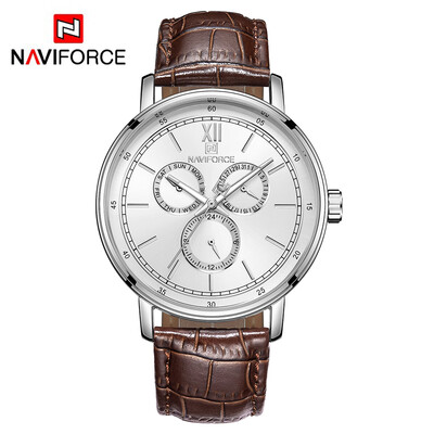

NAVIFORCE NF3002 Leather Watch Brand Quartz Watches Independent Hour Date Day Window Luminous Business Casual Wrist Watch