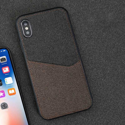 

Leather phone case iPhone5 6 7 8s plus protective shell canvas stitching card all-inclusive for x xs max xr phone case