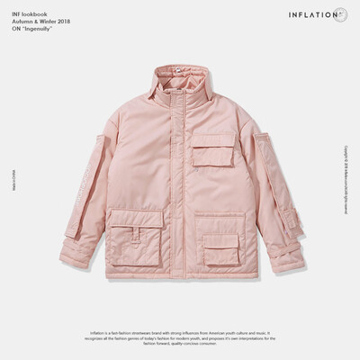 

2018 winter new tide brand multi-pocket detachable printing Velcro warm thick mens cotton clothing