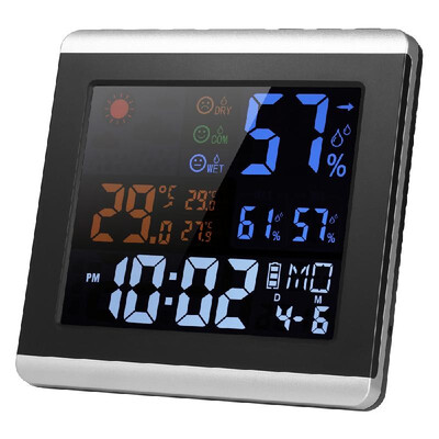 

Indoor Digital Color Thermometer Hygrometer Clock LCD Temperature Humidity Meter Alarm Snooze Function Calendar Weather Forecast D