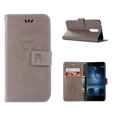 

MOONCASE Nokia 51 Windbell Owl Embossed Leather Case - Grey