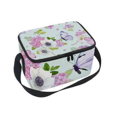 

ALAZA Insulated Lunch Box Blooming Hydrangea Flowers Butterflies Lunch Bag for Men Women Portable Tote Bag Cooler Bag