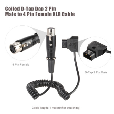 

Coiled D-Tap Dap 2 Pin Male to 4 Pin Female XLR Cable 1 meter Length for DSLR Rig Power V-Mount