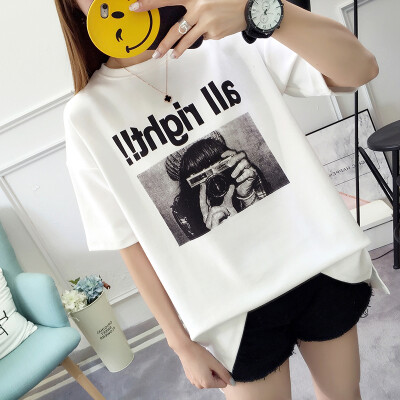 

Langyue Womens 2019 Summer New Student Loose Short Sleeve T-Shirt Female Korean Casual Simple Top LWTD191428 White One Size M