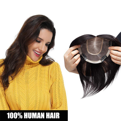 

Clips in Human Hair Topper Top Crown Closure for Thinning Hair Straight Toupee Womens Topper Wiglet Hairpieces for women