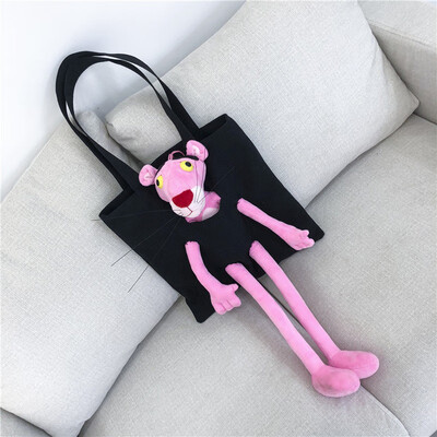 

Cartoon pink leopard canvas bag shoulder bag art student wild canvas bag
