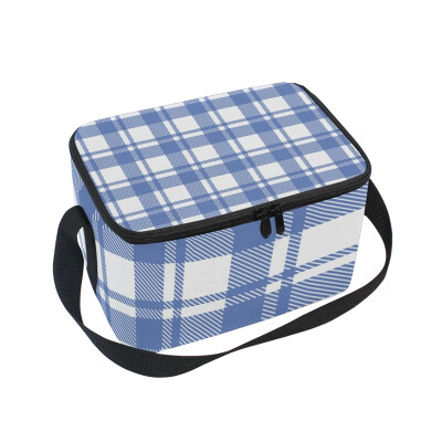 

ALAZA Lunch Box Insulated Lunch Bag Large Cooler Tote Bag Blue Lattice for Men Women Girls Boys