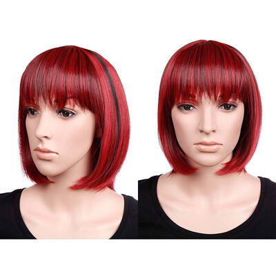 

Short Bob Hair Wigs Straight with Flat Bangs Synthetic Colorful Cosplay Daily Party Wig for Women