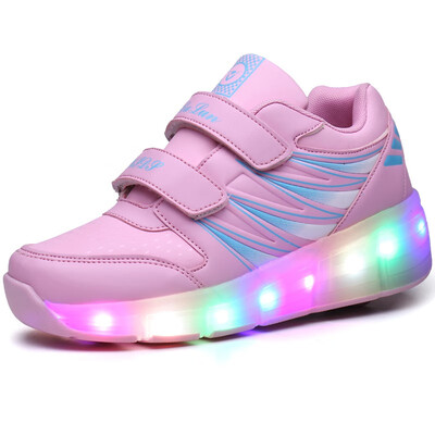 

Children LED Shoes Kids Light Up Roller Skate Sneakers With Wheels Boy Girl tenis infantil Glowing Luminous Shoes Pink black
