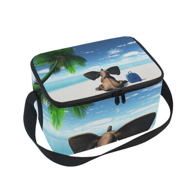 

ALAZA Lunch Box Insulated Elephant In The Beach Lunch Bag Large Cooler Tote Bagfor Men Women