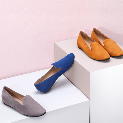 

Beijing Tokyo single shoes women Lok Fu shoes womens set of feet a pedal flat with round head simple sheepskin caramel color 35
