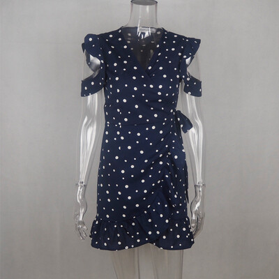 

PREISEI Summer Women Sexy Sweet Dot Ruffles Chiffon Dress Bandage V-Neck Short Sleeve Empire Party Mini A-Line Dresses PR180517