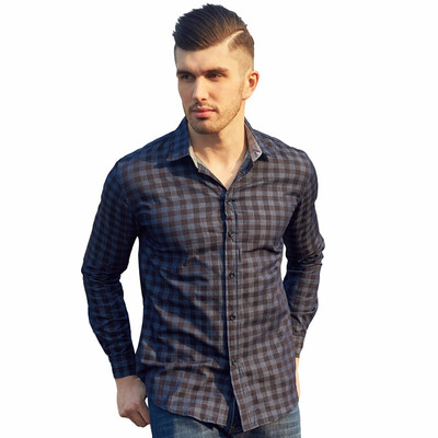 

Work Shirts Men Long Sleeve Casual Business Plaid Shirt 100 Cotton Male Blue Vinatge Checked Shirt