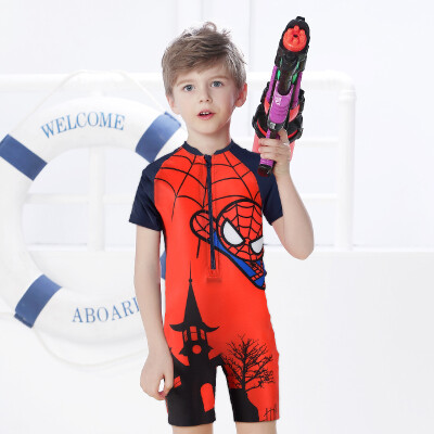 

ZOKE Childrens Swimwear Boys Boxer Fashion Cartoon Man Weibo Spider-Man Big Boy One Piece Swimsuit LL18O3502 Red Lan Man Wei Cu