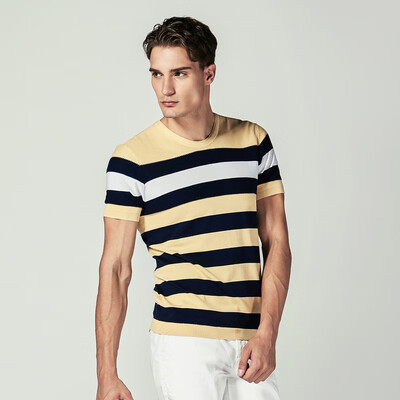 

Rimba K-boxing spring T-shirt mens fitted version short-sleeved T-shirt striped short-sleeved T-shirt mens short-sleeved mens T-shirt FTTL1321 light yellow 180XL