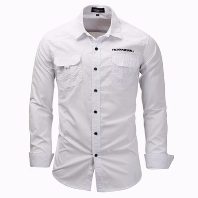 

Mens Shirts Casual Slim Fit Double Pockets Plus Size Long Sleeve Cotton Male Social Tactical Military Shirts For Men Clothes