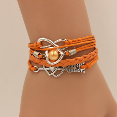 

Fashion Multi-layer Alloy Leather Heart-shaped Cupid Arrow Woven Bracelet for Women Jewelry