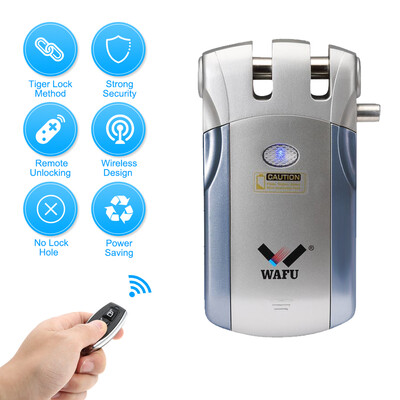 

WAFU WF-018 Wireless Remote Control Lock Security Invisible Keyless Door Entry Intelligent Lock Zinc Alloy Metal with 4 Remote Key