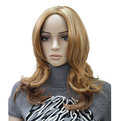 

StrongBeauty Medium Honey Ash Blonde Highlighted No BangsCenter Part Full Synthetic Wig Womens Wigs