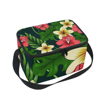 

ALAZA Lunch Box Insulated Lunch Bag Large Cooler Red Yellow Floral Tote Bag