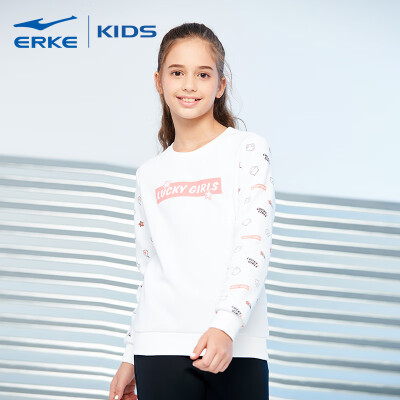 

Hongxing Erke ERKE childrens wear girls round neck pullover sweater sports shirt wild casual bottoming autumn clothes 64219114045 white 140