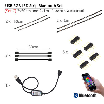 

USB LED Strip Bluetooth 5V Tira LED RGB Tape SMD 5050 Flexible Ribbon Ambilight TV Light Backlight for Computer Bias Lighting