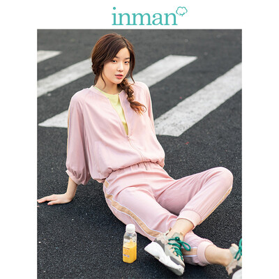 

INMAN 2019 spring new baseball collar casual jacket high waist was thin loose beam foot sweatpants two-piece female 1891170554 meat pink