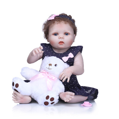 

Reborn Baby Girl Doll 22 inch Soft Full Silicone Vinyl Body Lifelike Toddler Doll Play House Bath Toy Gift for ages 3 With Yellow
