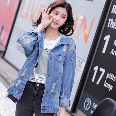 

JOY OF JOY Jingdong womens 2019 new Korean version of Harajuku style loose denim clothing strange girl coat female spring&autumn hip hop coat tide JWWT191444 blue