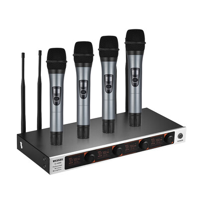 

Professional 4 Channel VHF Wireless Handheld Microphone System 4 Microphones 1 Wireless Receiver 635mm Audio Cable Power Adapter