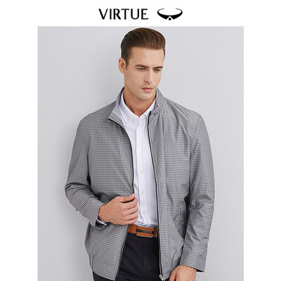 

Virtue rich casual plaid collar mens jacket 2019 spring new business simple zipper pocket mens jacket J601B12 gray plaid 52