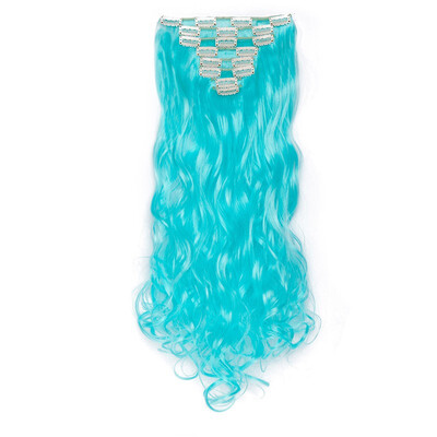 

24 Inches Curly 8 Pcs Full Head Clip in Hair Extensions Synthetic 8 Piece 18 Clips Hairpiece Long Wave Trendy Design for Women