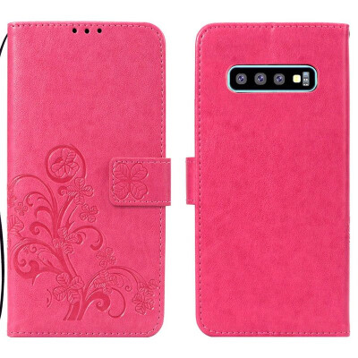 

Samsung Galaxy S10 Lucky Clover Embossed Leather Case - Rose Red