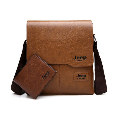 

JEEP BULUO Men Messenger Bags 2 Set Famous Brand PU Leather Crossbody Shoulder Bag For Man Business Tote Bags 1505W002