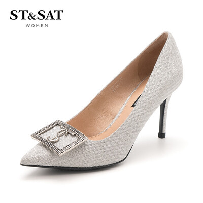 

Saturday ST & SAT counter with the same Glitter buckle high-heeled fashion shallow mouth shoes SS91111230 silver 36