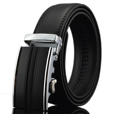 

xsby Mens Holeless Leather Ratchet Derss Belt with Automatic Sliding Buckle - Trim to Fit