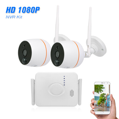 

4CH Wifi Mini NVR Kit Video Surveillance TF Card Record with 2PCS 1080P Wireless IP Camera Set Audio PIR Motion Detection Outdoor