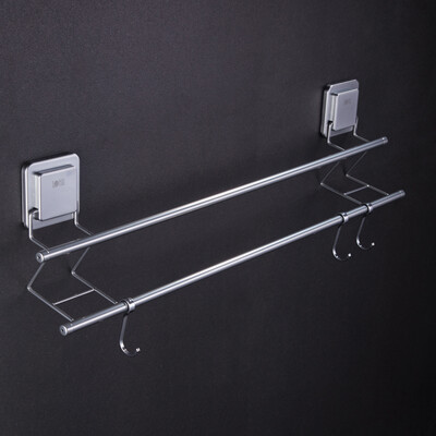 

Le stickers double towel rack bathroom towel rack free punching stainless steel nano craft hotel bathroom toilet racks household items