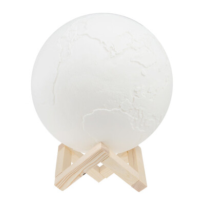 

UpperX 3D Light Print Led Earth Lamp 2 Color Change Lamp Touch Switch with Wood bracket Rechargeable Usb Night Light Home Décor