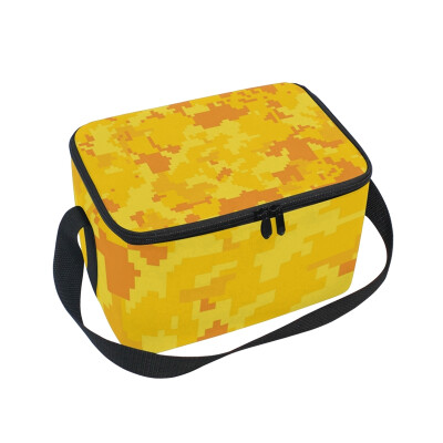 

ALAZA Insulated Lunch Box Yellow Camouflage Lunch Bag for Men Women Portable Tote Bag Cooler Bag