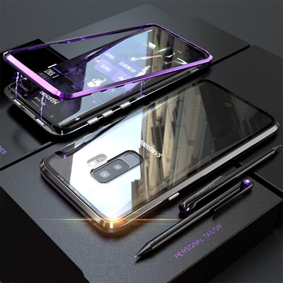 

For Samsung Galaxy S9 S9 Plus Case Magnetic Adsorption Metal Bumper Tempered Glass Back Cover Slim Hard Shockproof Phone Case