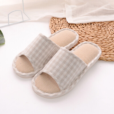 

Yule couple home indoor light&simple wooden floor linen slippers female models YT2529 beige 3637