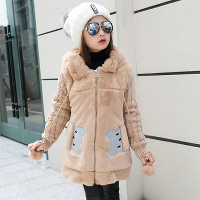 

Lovely little bear Winter Girls clothing Faux Fur Fleece Coat Warm Jacket Xmas Snowsuit Outerwear Children kids Clothes parka