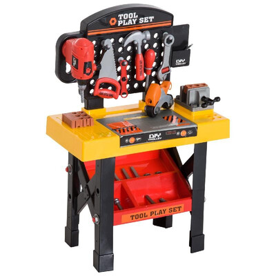 

53 PIECE Kids Pretend Play Toy Tool Workshop Bench Table Set